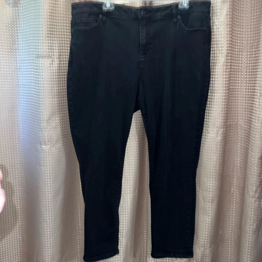 Ladies Lands’ End Black Mid Rise Curvy Skinny Jean Size 16 Petite